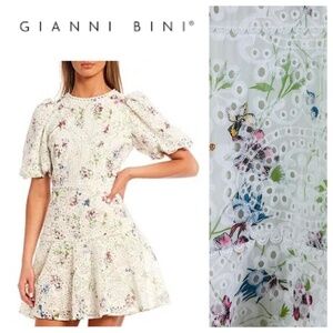 New Gianni Bini Sz 10 Medium Dress Eyelet Lace Floral White Embroidered Romantic